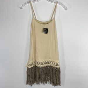 Origami Fringe Boho Cream Tank Top Size Small NWT